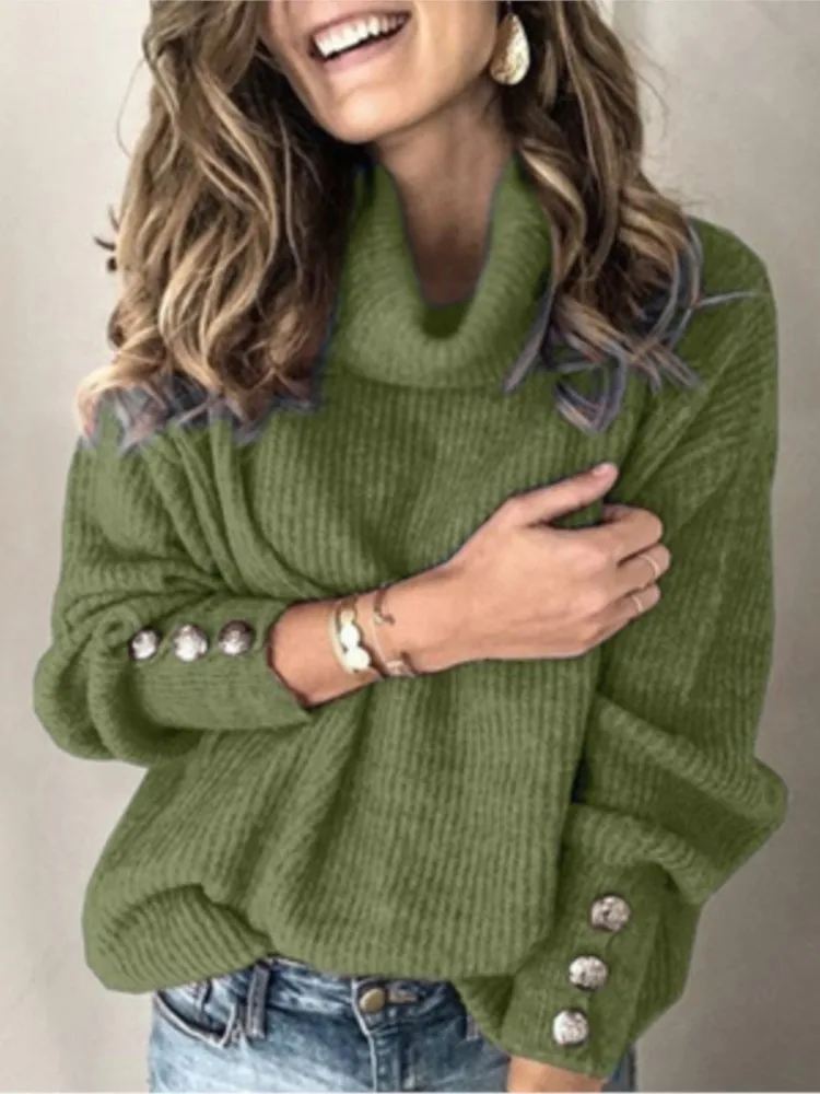 Autumn Winter Women Solid Top Sweater Fashion Turtleneck Long Sleeve Casual Loose Elegant Female Holiday Tops Sweaters New