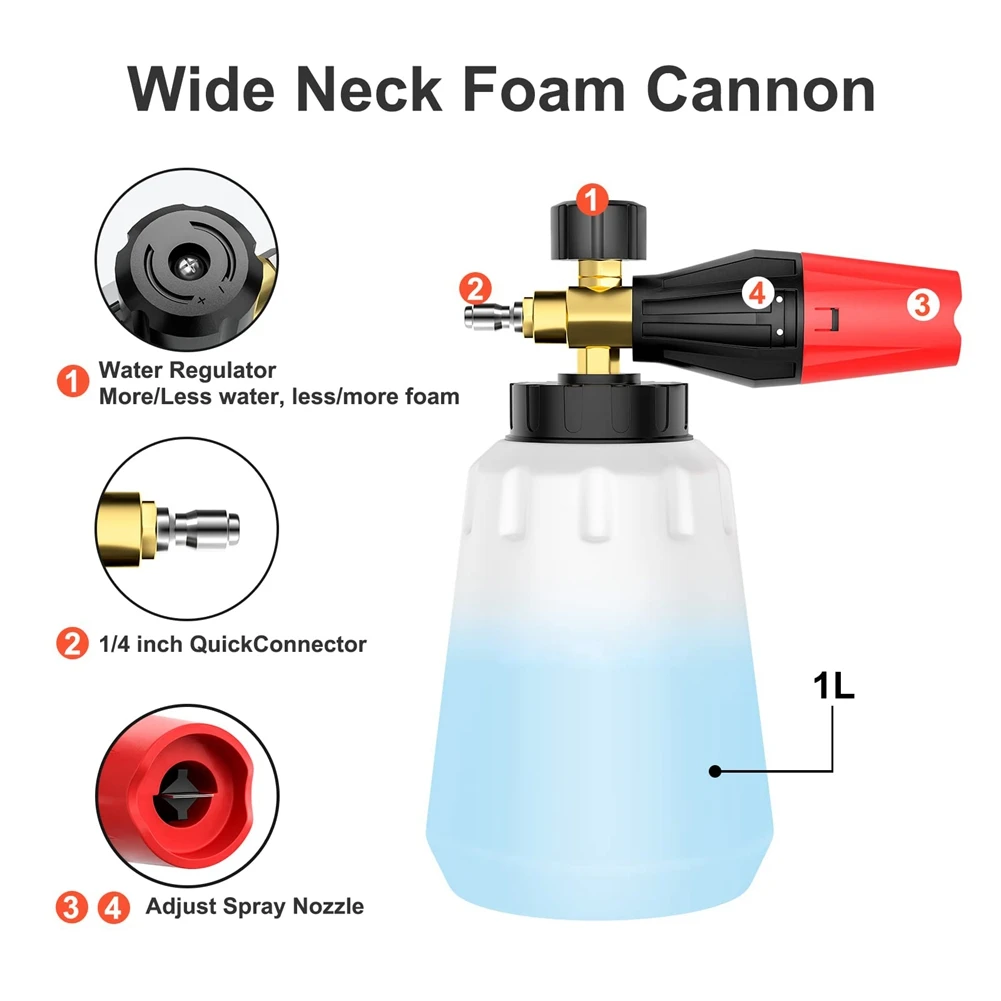 Foam Cannon with 7 Pressure Washer Spray Nozzle Tips Set, 4000 PSI 360° Rotating Turbo Nozzle, Nozzle Tips Holder