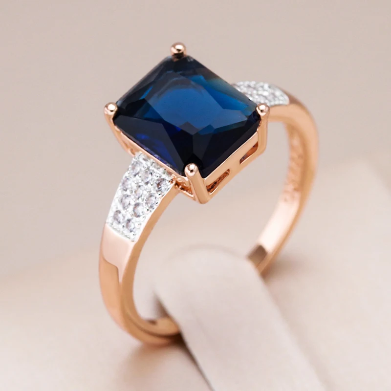 Kinel Unusual Shiny Square Blue Natural Zircon Rings for Women 585 Rose Gold Mixed Silver Luxury Wedding Party Daily Jewelry