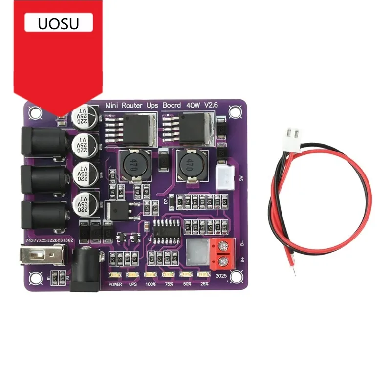 Mini Router UPS Board 40W Battery Charging Board 4-Port Output Power Module with Surge Protection for Stable Device Operation