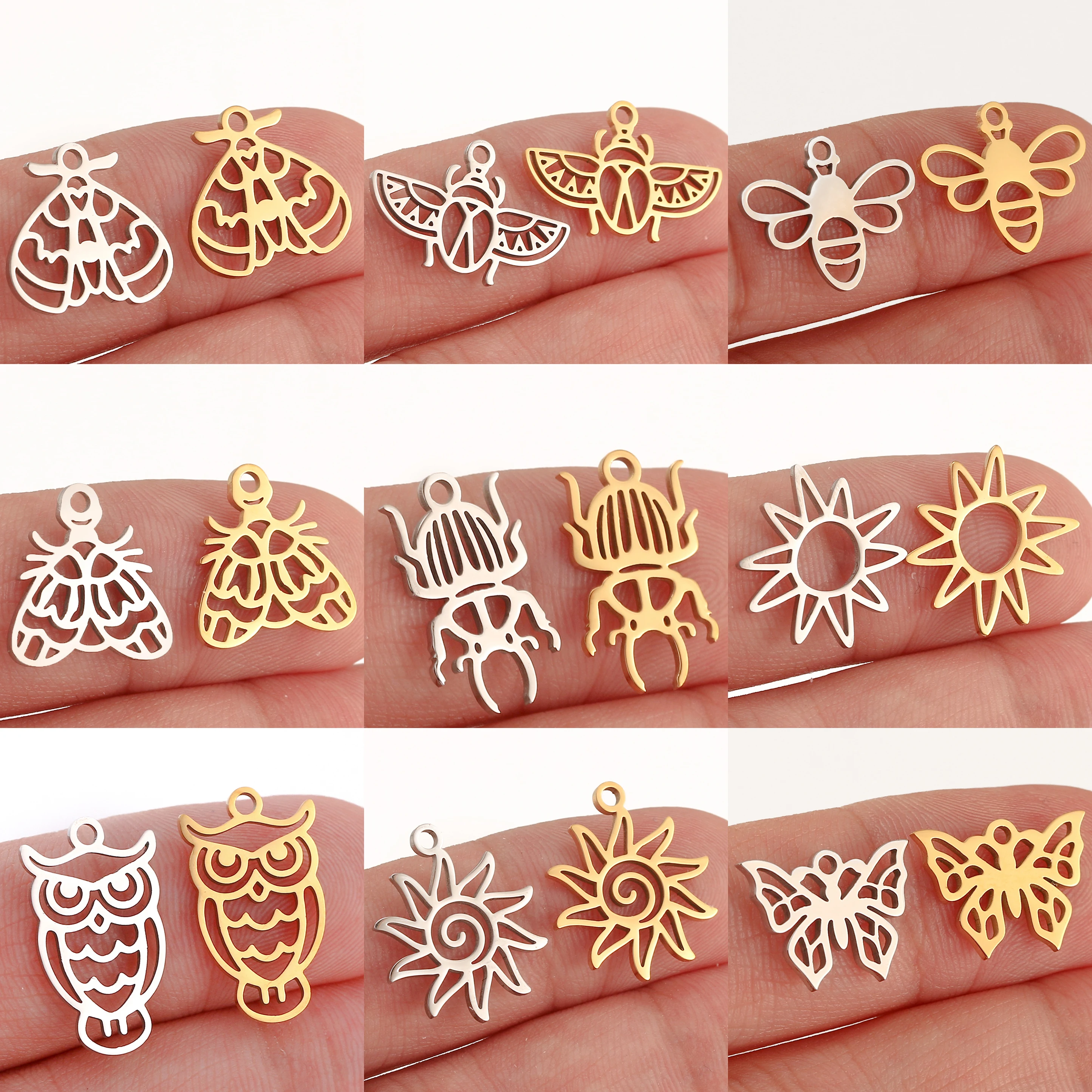 5Pcs Spring Bee/Butterfly/Beelet Charms Stainless Steel Scarab Moths Pendants DIY  Necklace Bracelet Jewelry Making Accessories