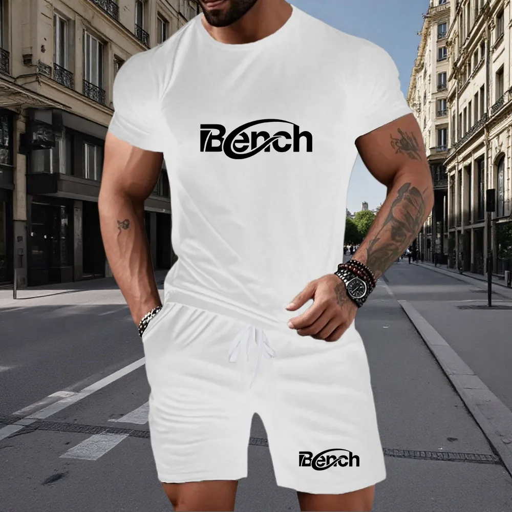 

New summer fitness sportswear for men, short-sleeved T-shirt and shorts two-piece set, breathable and quick-drying casual wear.