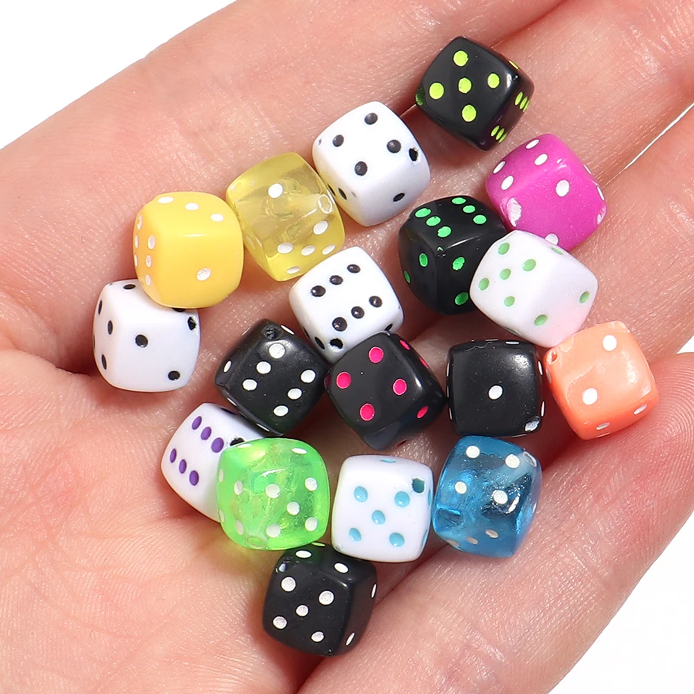 50 Stück/Lot 8mm Würfel-Acrylperlen, quadratische lose Spacer-Perlen, bunte Punkt-Würfelperlen für die Schmuckherstellung, DIY-Armbänder, Zubehör – Detail 6