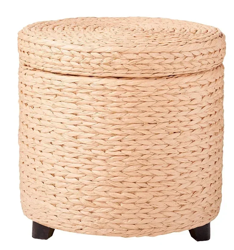 living room wholesale rustic natural handwoven Rush Grass Storage Footstool