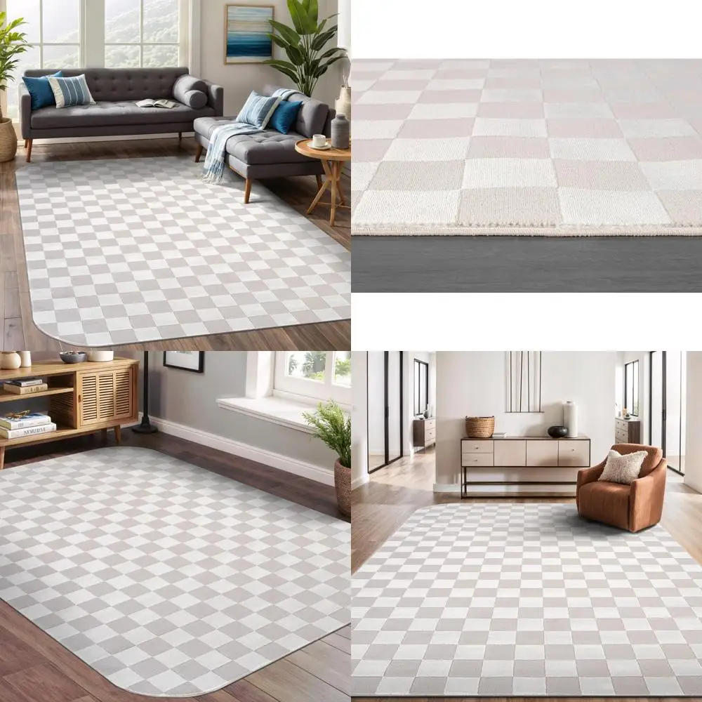 

Modern Geometric Area Rug - 9x12, Low-High Pile, Durable and Soft Checkered Design for Living, Dining, and Office Spaces