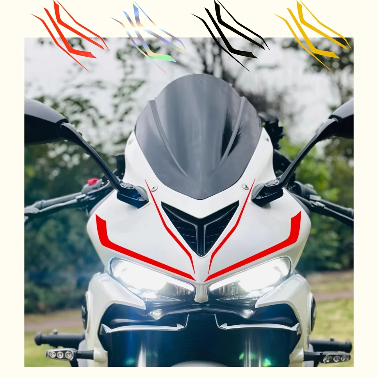 

Applicable to Xinqingjiang Saixing 600 motorcycle front latte waterproof gradual change decorative sticker set 4 pieces