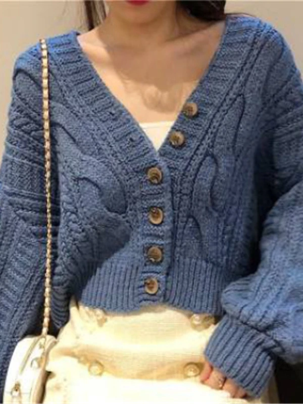 

Женский корейский винтажный кардиган с шестью пуговицами, V-образным вырезом, свободного кроя, в стиле Lazy, вязаный свитер для осени