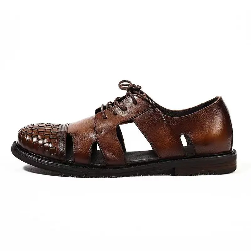 2023 new arrival Summer Fashion Cow leaather causal Roman and British retro shoes men,male Genuine leather sandal