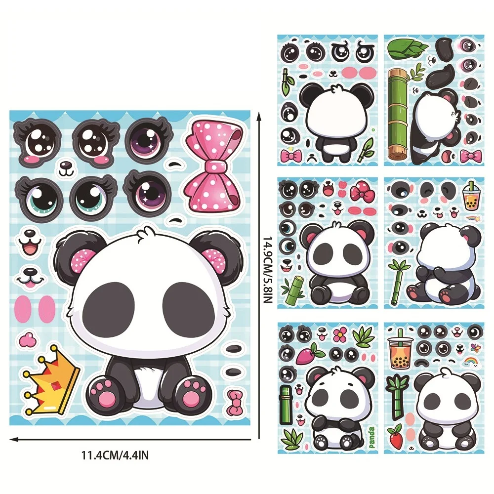 8/16/24Pcs Panda Make A Face Stickers, Cartoon Fun Stationery Decals Phone Laptop Fridge Notebook DIY Decor Stickers