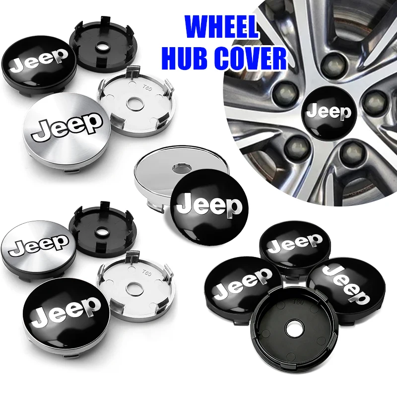 Image of Für Jeep 4 Stück 60mm Auto-Radnabenabdeckung Radkappe Auto-Dekorationszubehör Grand Cherokee Patriot Renegade Compass Wrangler