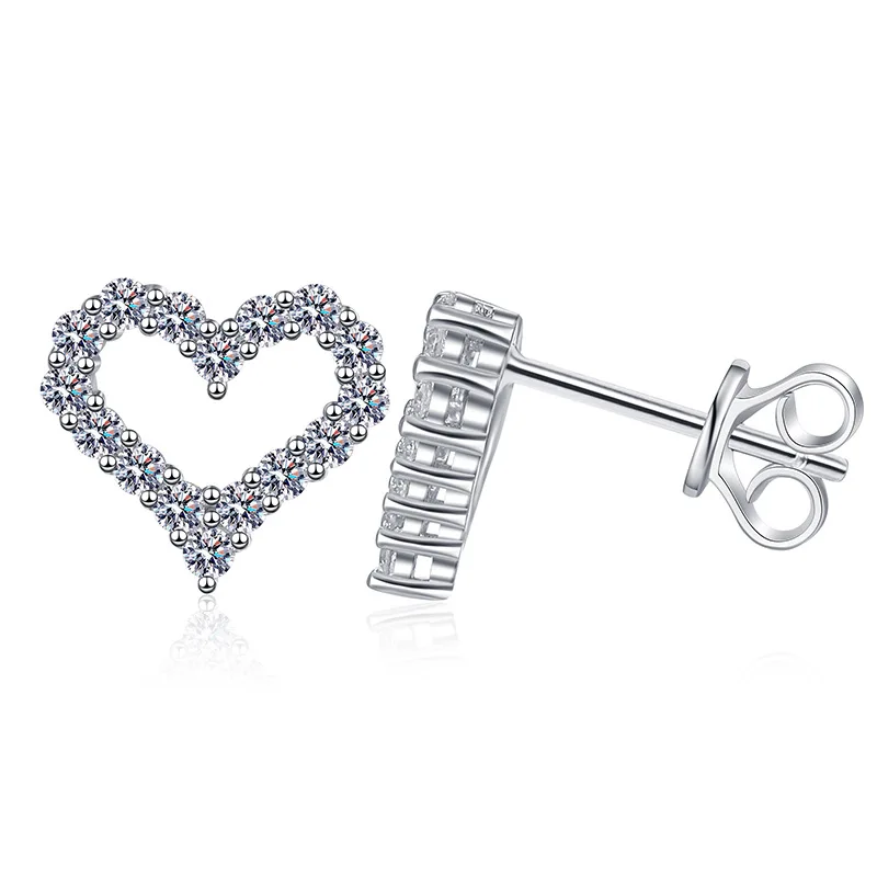 Smyoue 0.5/1cttw Heart Moissanite Stud Earrings for Women D Color Full Diamond Top Quality S925 Sterling Silver Wedding Jewelry
