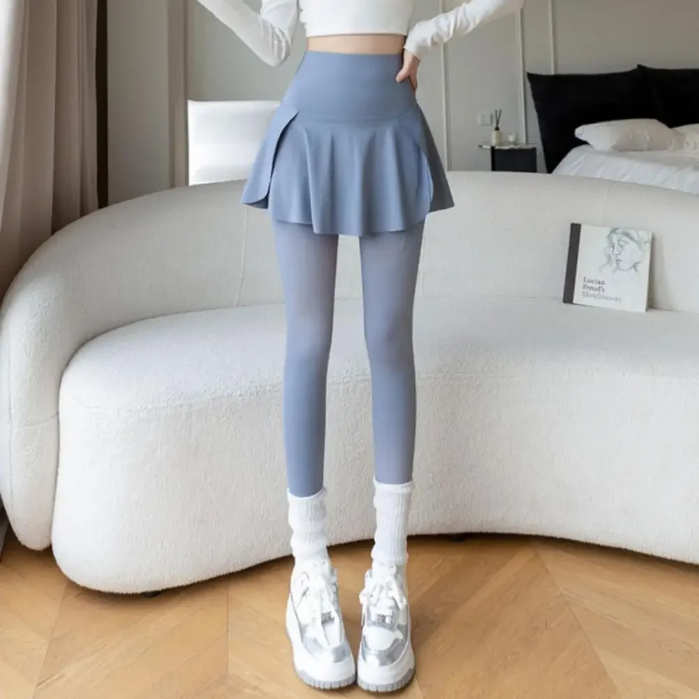 Falso reboque-peça feminina calças de yoga compressão magra cintura alta bolso do telefone butt-lifted sweatpants saias sem costura saia leggings