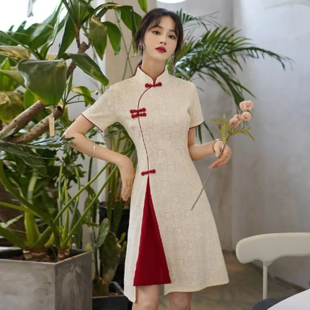 

Short Sleeve Qipao Dress Long Fork China-Chic Traditional Chinese Dress Vintage Plus Size Cheongsam Young Girls