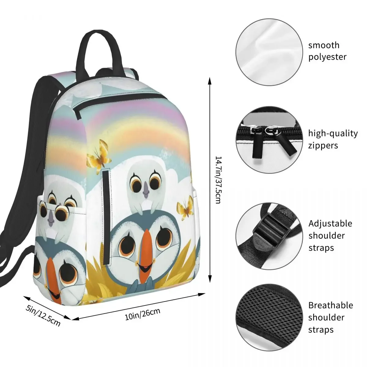 Puffin Rock And New Friends Backpack Student BookBag Children School Bag Laptop Shoulder Bags Men Women