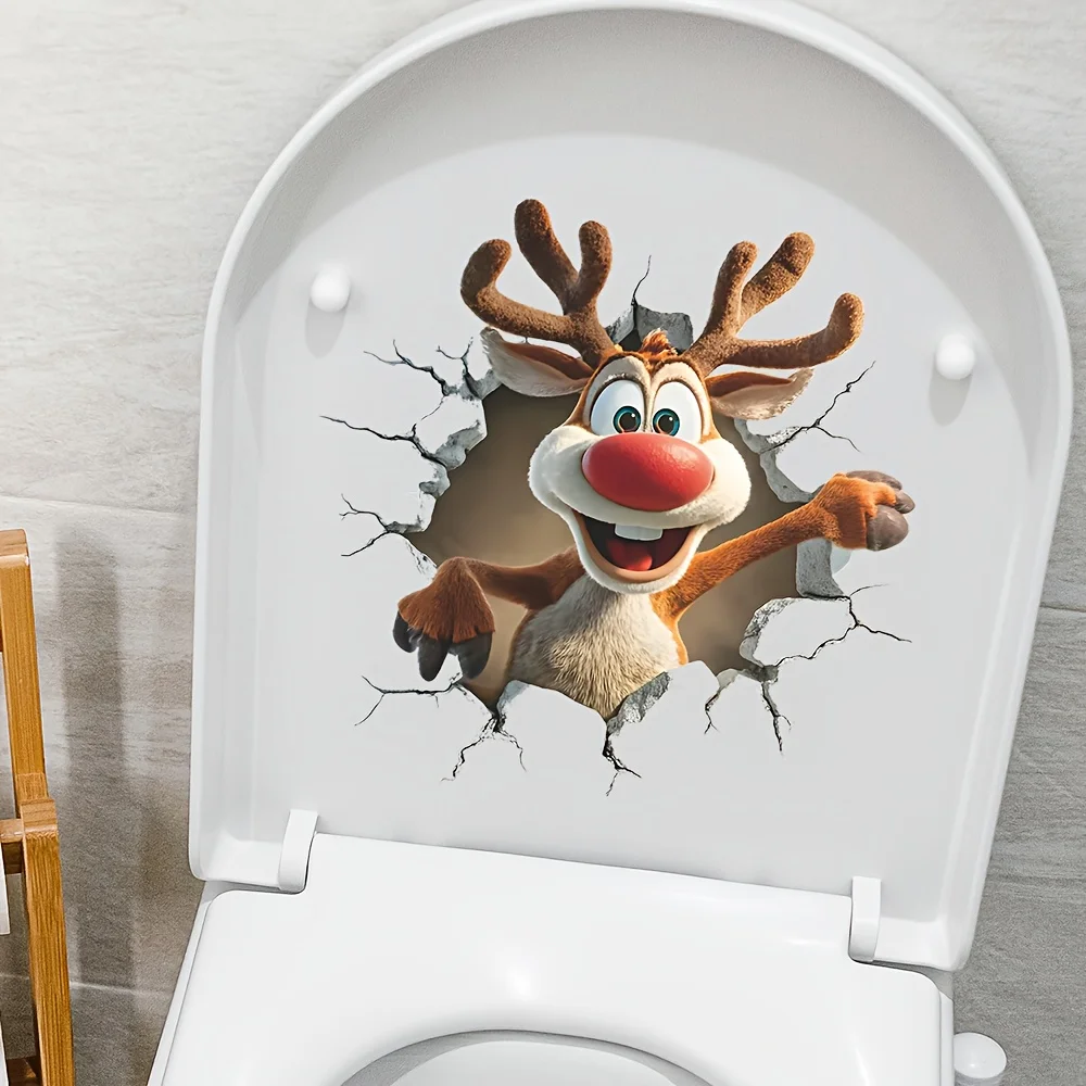 1 Stück festliche Rentier-Toilettenaufkleber, wasserfest, Vinyl-Aufkleber, selbstklebende Badezimmer-Heimdekoration, perfekt für Weihnachten und Urlaub