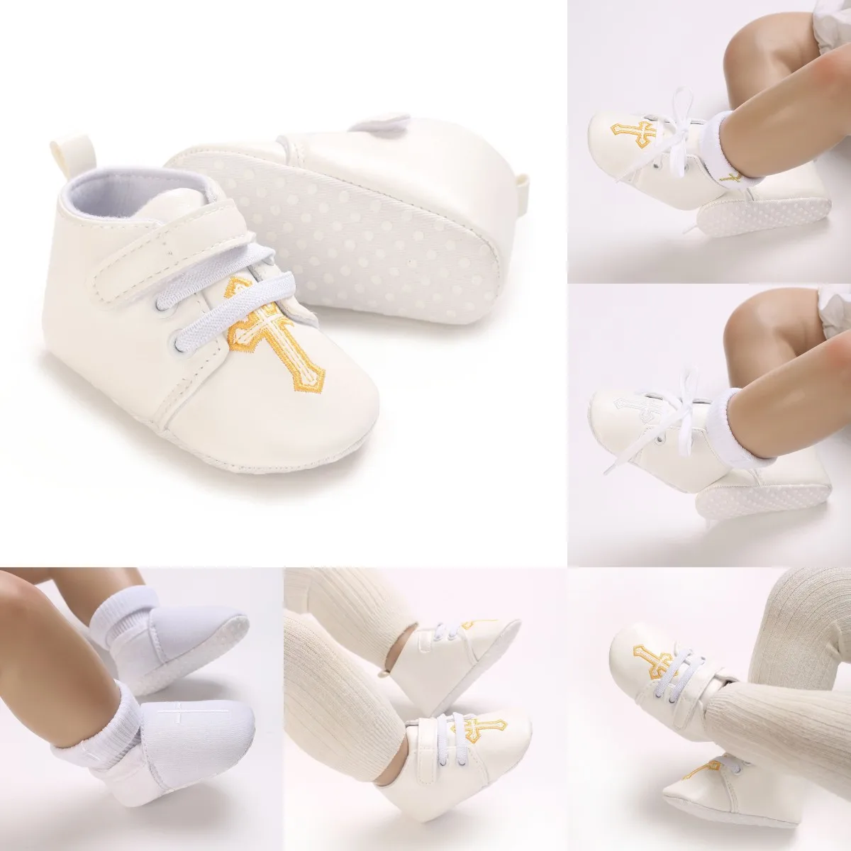 VALEN SINA Soft Sole Non-Slip Walking Shoes 0-18 Months Baby's First Baptist Shoe: Newborn Boys and Girls' White Baptist Shoes