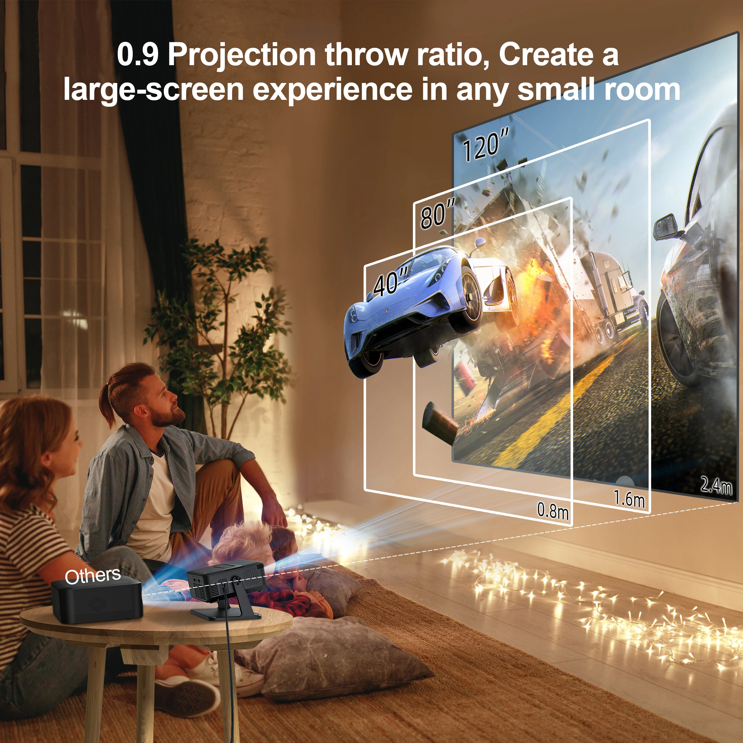 جهاز عرض HA109 أصلي 4k فيديو أندرويد منخفض الضوضاء 500ANSI شعاع تركيز قصير BT5.0 WiFi6 يوتيوب Netflix جهاز عرض الهاتف الذكي