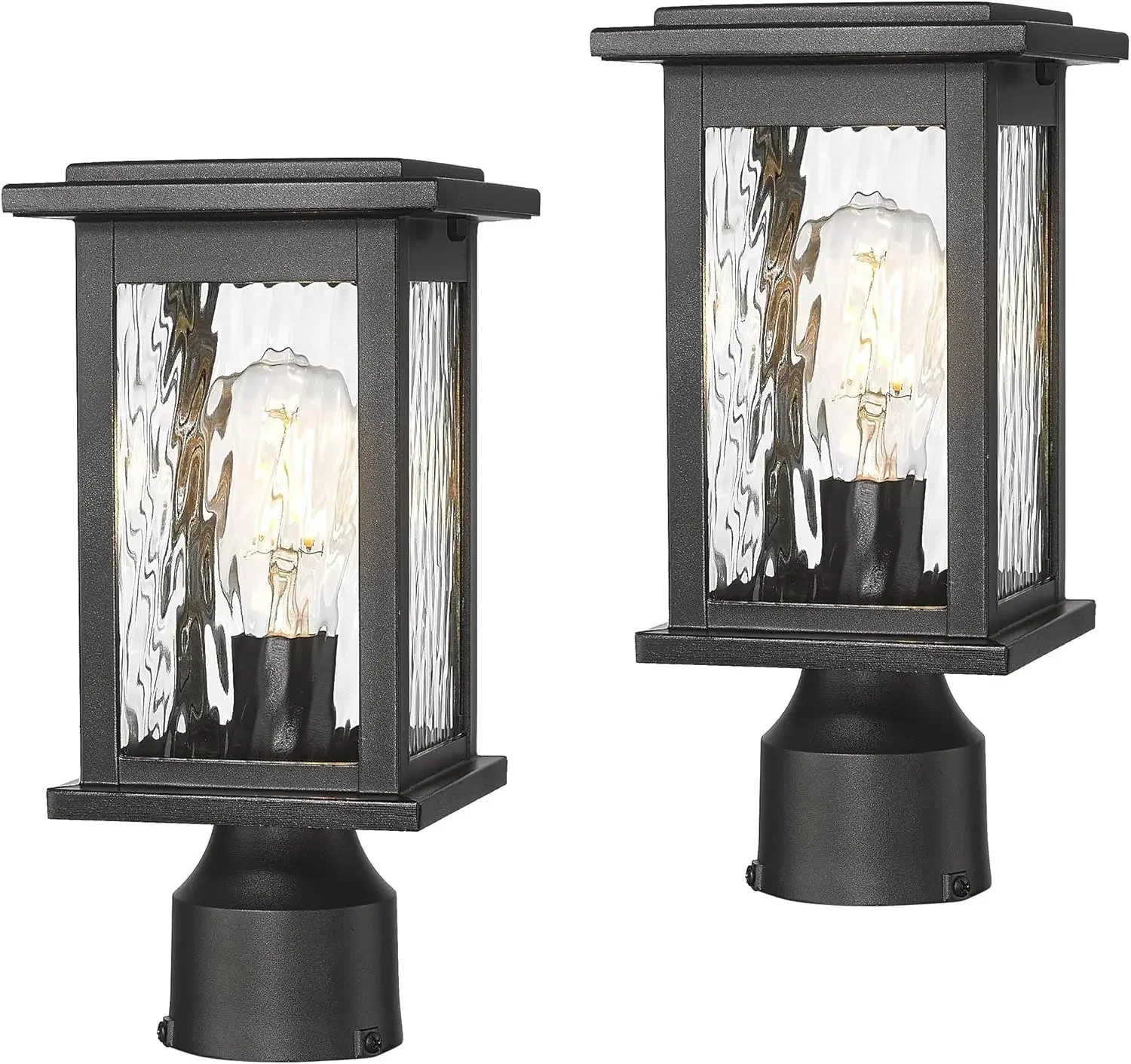 

2-Pack Outdoor Pole Lightings, Black Pole Lamps with Water Ripple Glass, Exterior Colummn Lights for Lawn, Porch and Yard