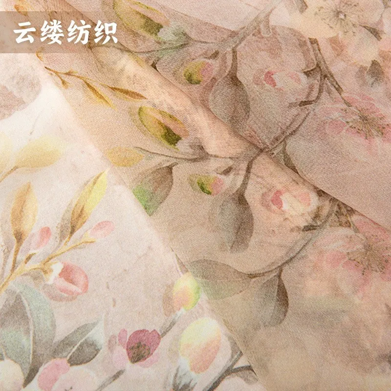 

silk georgety printed fabric with floral patterns on the base cheongsam dress