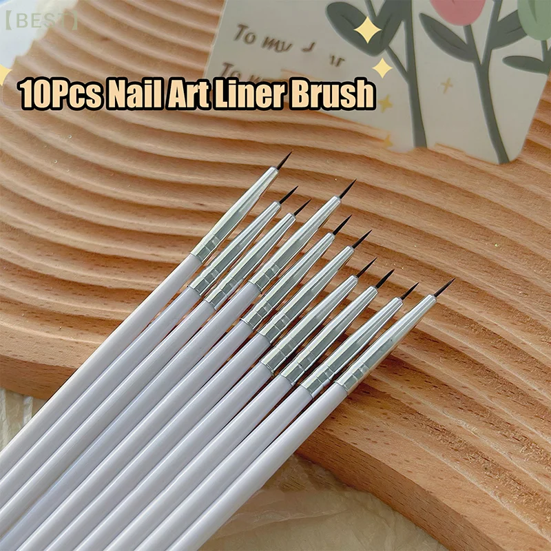 10pcs Nail Art Liner Brush Set UV Gel Nail Brushes Kits French Stripe 7mm Line Painting Drawing Flower Pen Manicure Tool