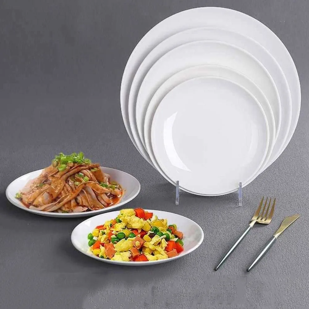Piatto bianco in melamina porcellana imitazione Piatto bianco rotondo resistente alla caduta per uso domestico Piatto da pranzo durevole infrangibile Ristorante