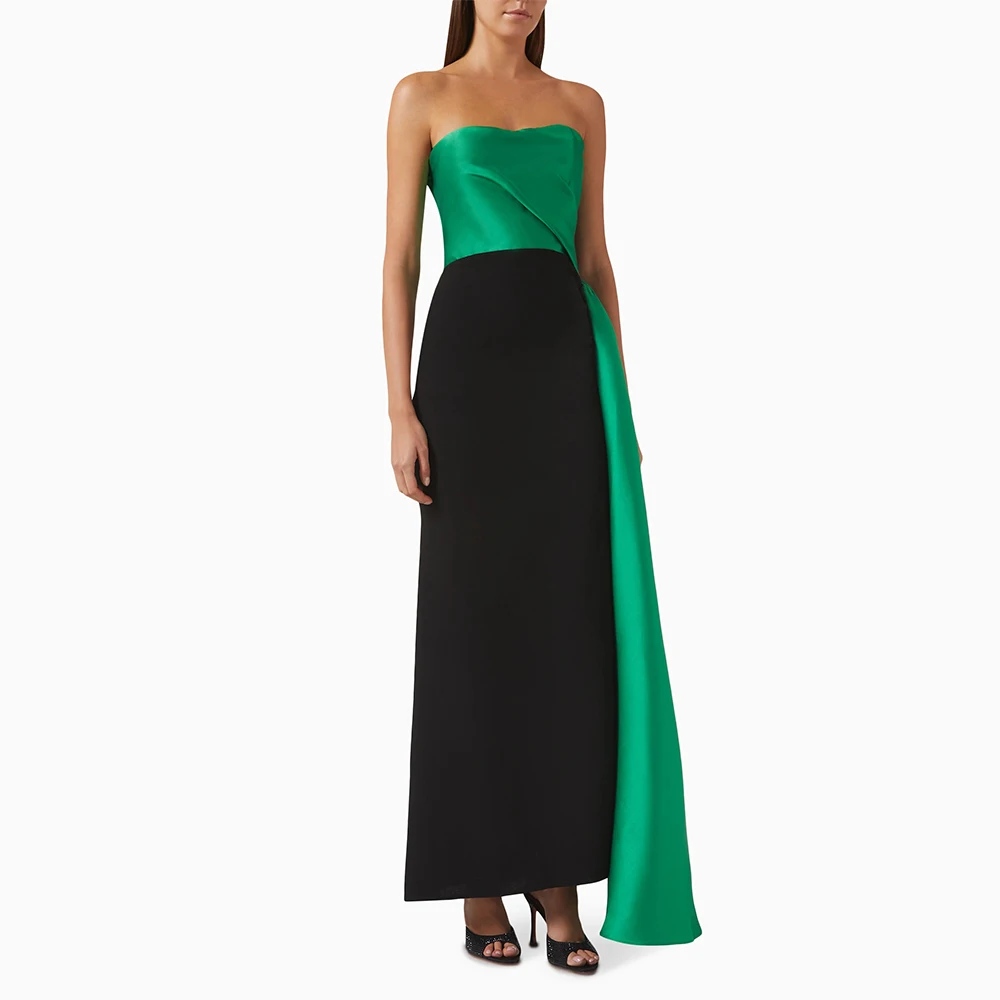 

Green Satin Prom Dress Black Column Strapless Sleeveless Maxi Prom Gowns for Women 2025 Ankle Length Elegant Wedding Guest Dress