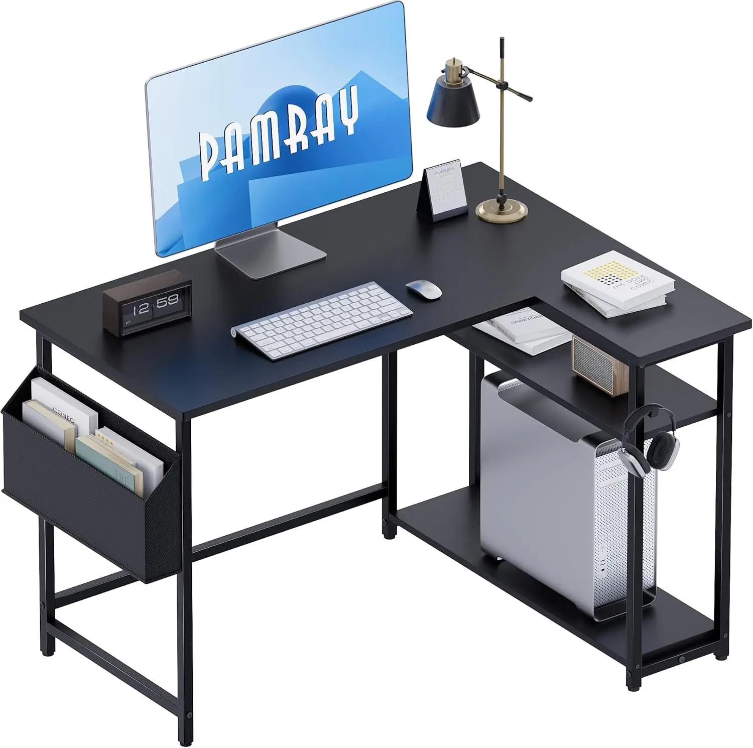 

Угловой L-образный стол 40 дюймов с переставными полками для хранения, компактный письменный/учебный стол для домашнего офиса или спальни, черный