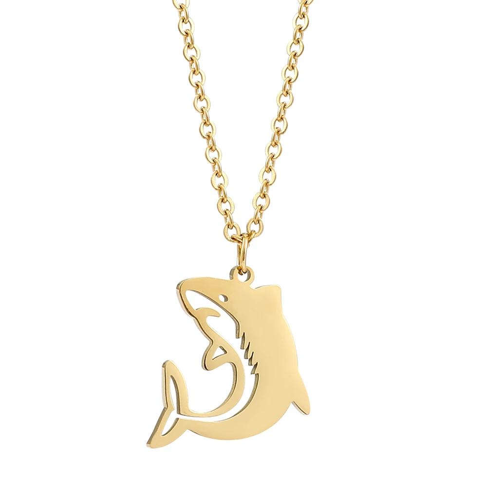 Minimalist Shark Pendant Necklace for Men Women Punk Ocean Animal Fish Charm Box Chain Stainless Steel Jewelry Gift