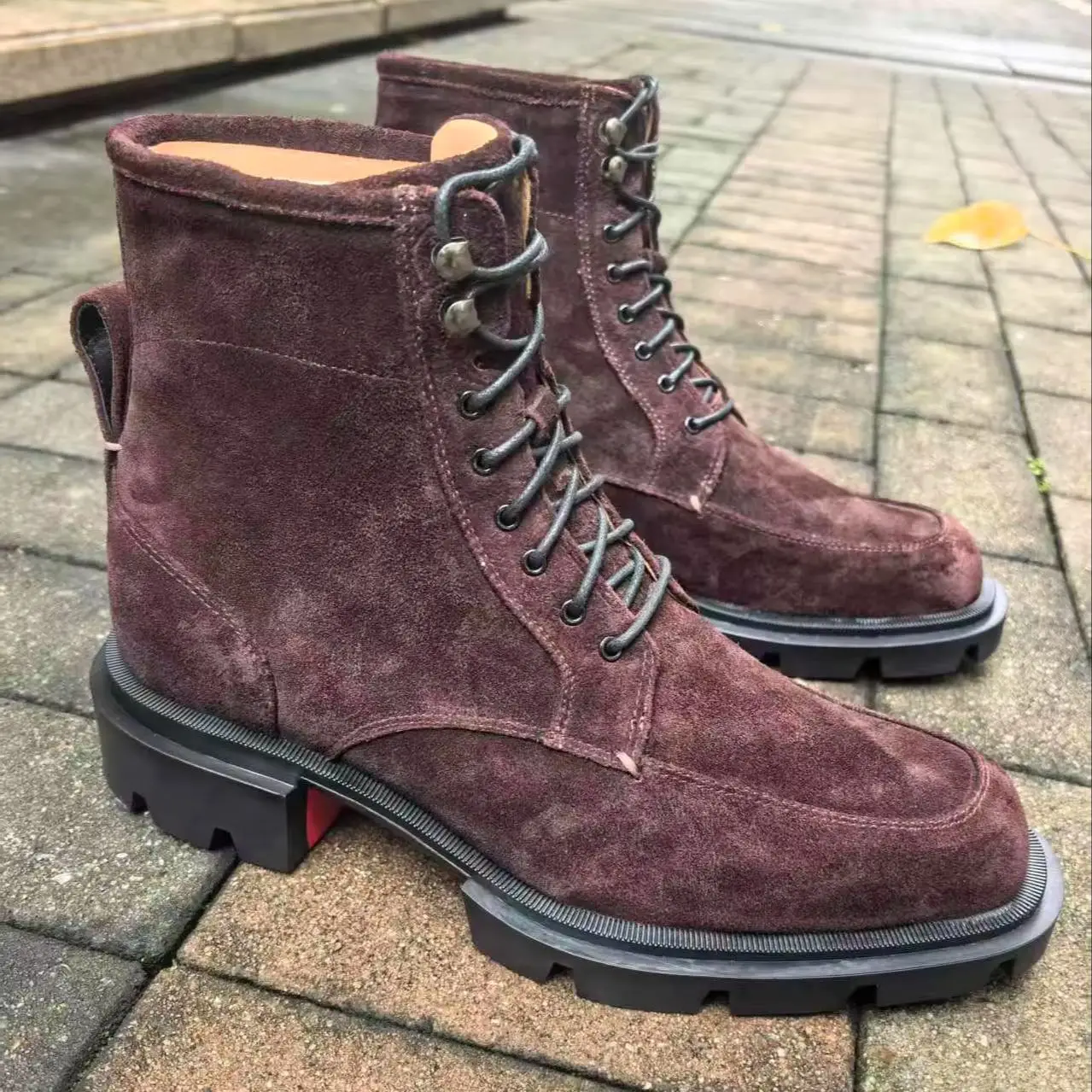 Dark Brown Distressed Suede Ankle Boots Men Platform Non Slip Lace Up Casual Boots Fashion Streetwear Thick Sole Leather Boots