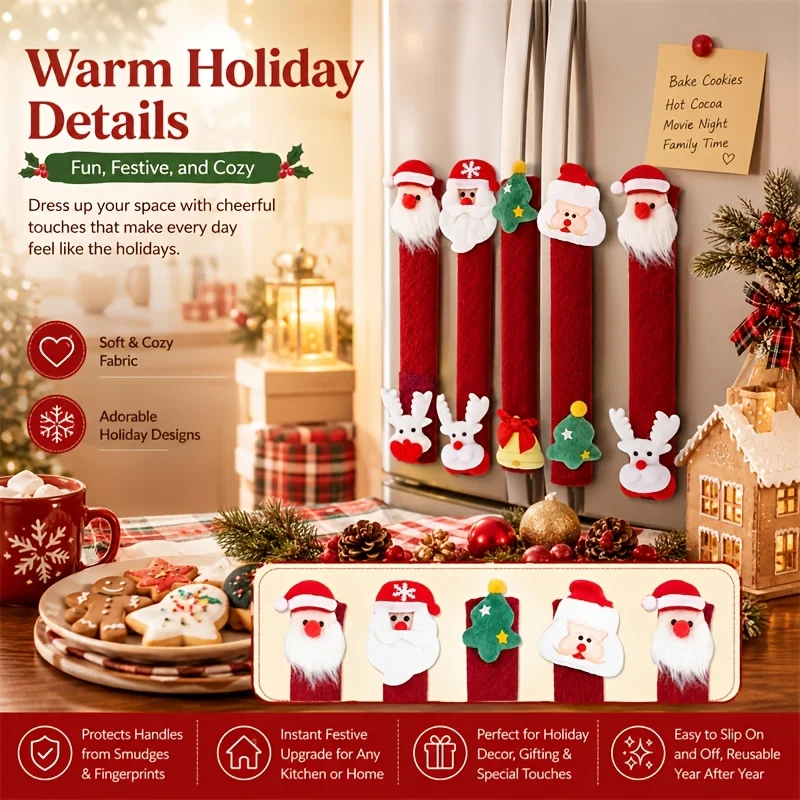 Christmas Refrigerator Handle Covers for Her/Him • 2pcs • Washable • Universal for Refrigerators, Microwaves, and Dishwashers