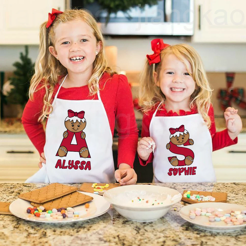 Personalized Cookie Letter with Name Child Apron Christmas Holiday Cooking Baking Apron Children Xmas Aprons Present for Kids