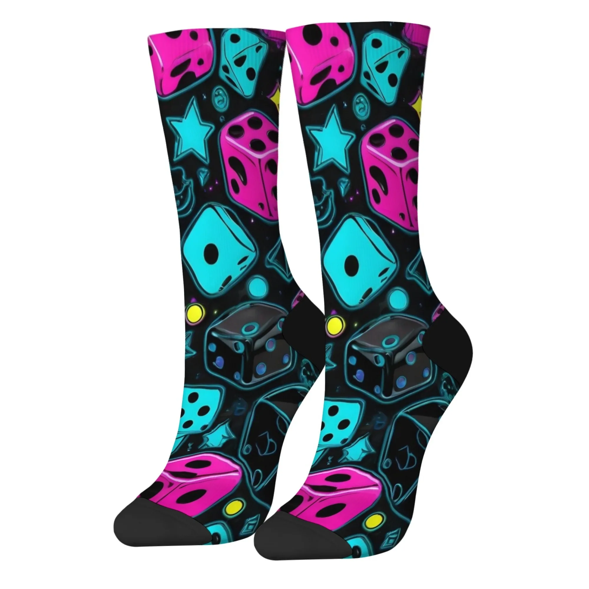 Unisex Neon Street Cyberpunk Style Art Crew Socken Trippy Dice Art mit warmer, bequemer für den täglichen Gebrauch und Street Art-Sammler