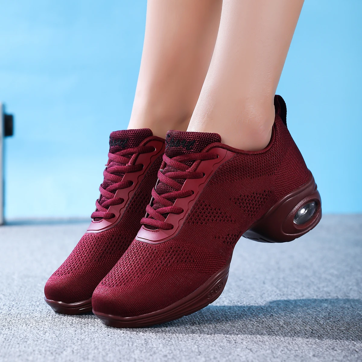 Women Breathable Mesh Dance Sneakers Air Cushion Wedge Anti Slip Lace Up Shoes for Square Dance Jazz Aerobic Walking  W0059