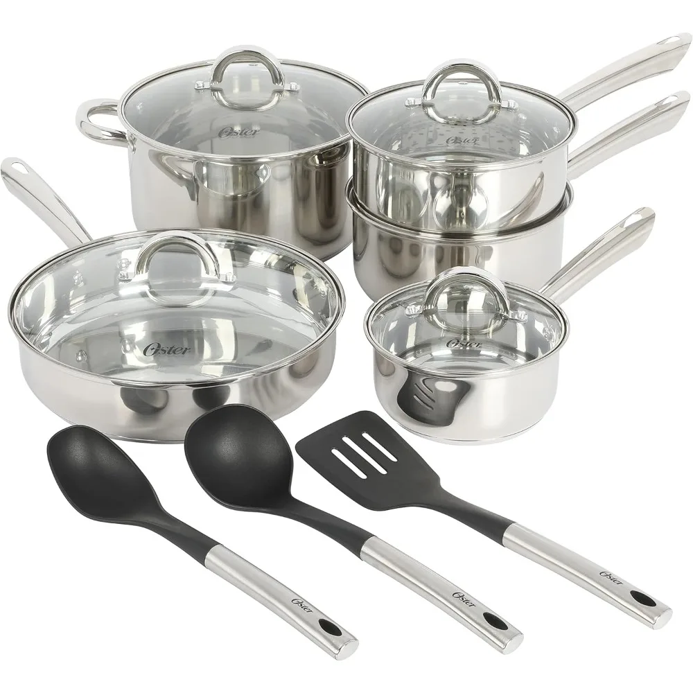 

Sangerfield 12 Piece Stainless Steel Cookware Set W/Kitchen Tools