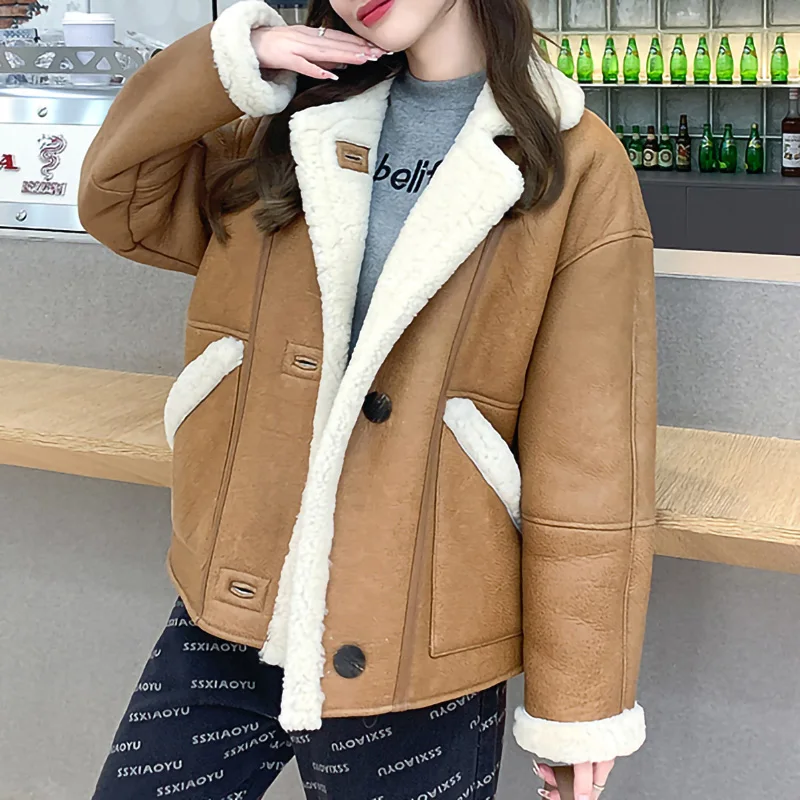 Women Genuine Sheepskin Leather Coats 2023 New Winter Warm Merino Shearing Fur Coats Fur Lining Jacket Fashion Overcoat ZJN5182