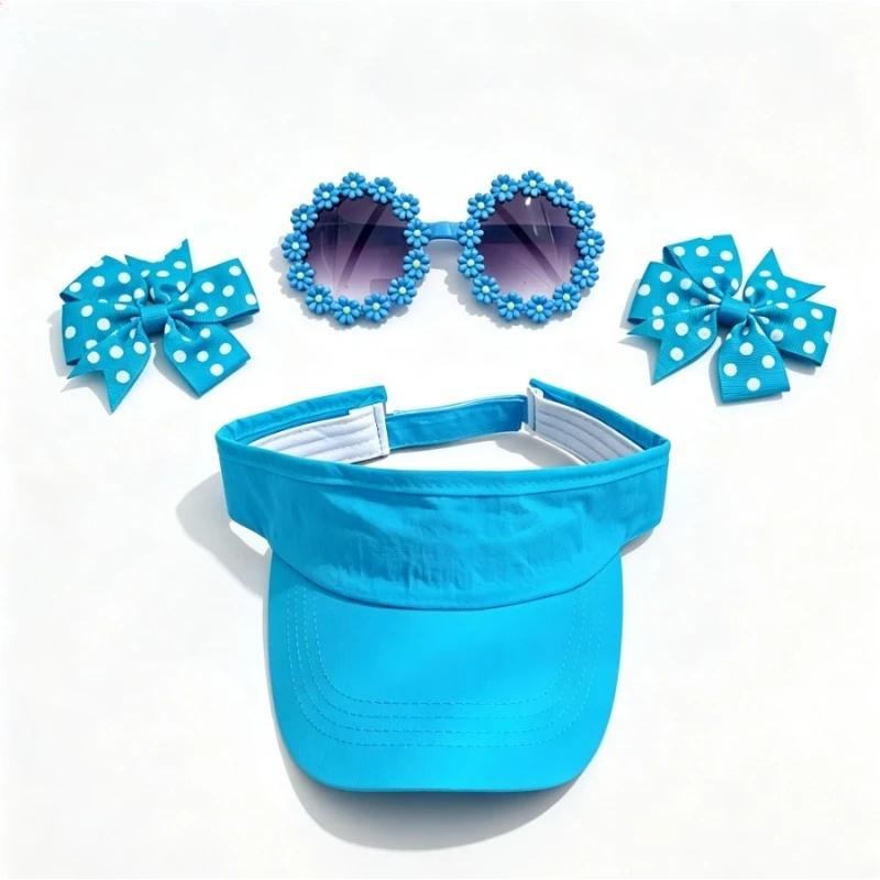 4Pcs/Cute Baby and Child Outdoor Travel Set – Sun Hat with Bow Hairpin & UV Sunglasses for Beach, Park & Daily Photoshoot