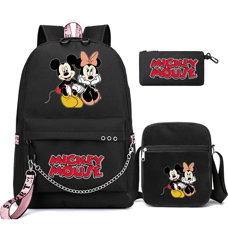 

MINISO 3Pcs/set Mickey Mouse Backpacks Printed Bookbag Travel Bag Student Teenagers Knapsack Boy Girl Schoolbag Daily Rucksack