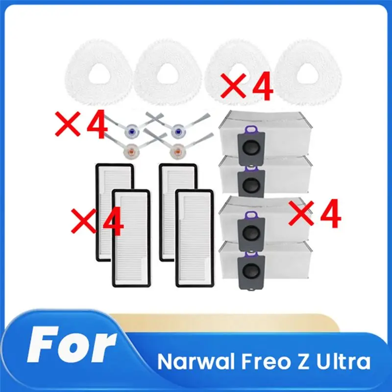 AT02-16 Pcs For Narwal Freo Z Ultra Sweeper Accessories Side Brush Filter Rag Dust Bag Cleaner Parts Replacement