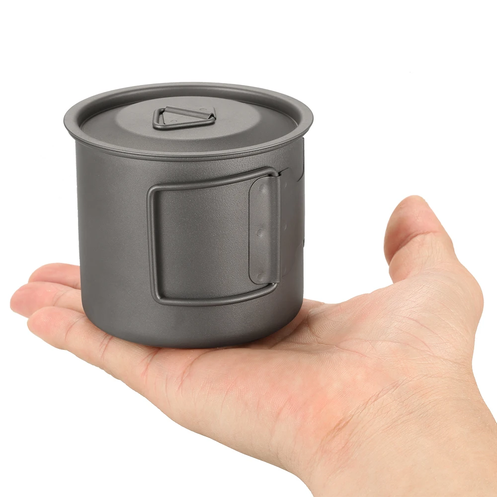 Lixada Ultralight Titanium Cup Water Cup Mug with Foldable Handle Outdoor Portable Camping Picnic 300ml / 350ml / 550ml / 650ml
