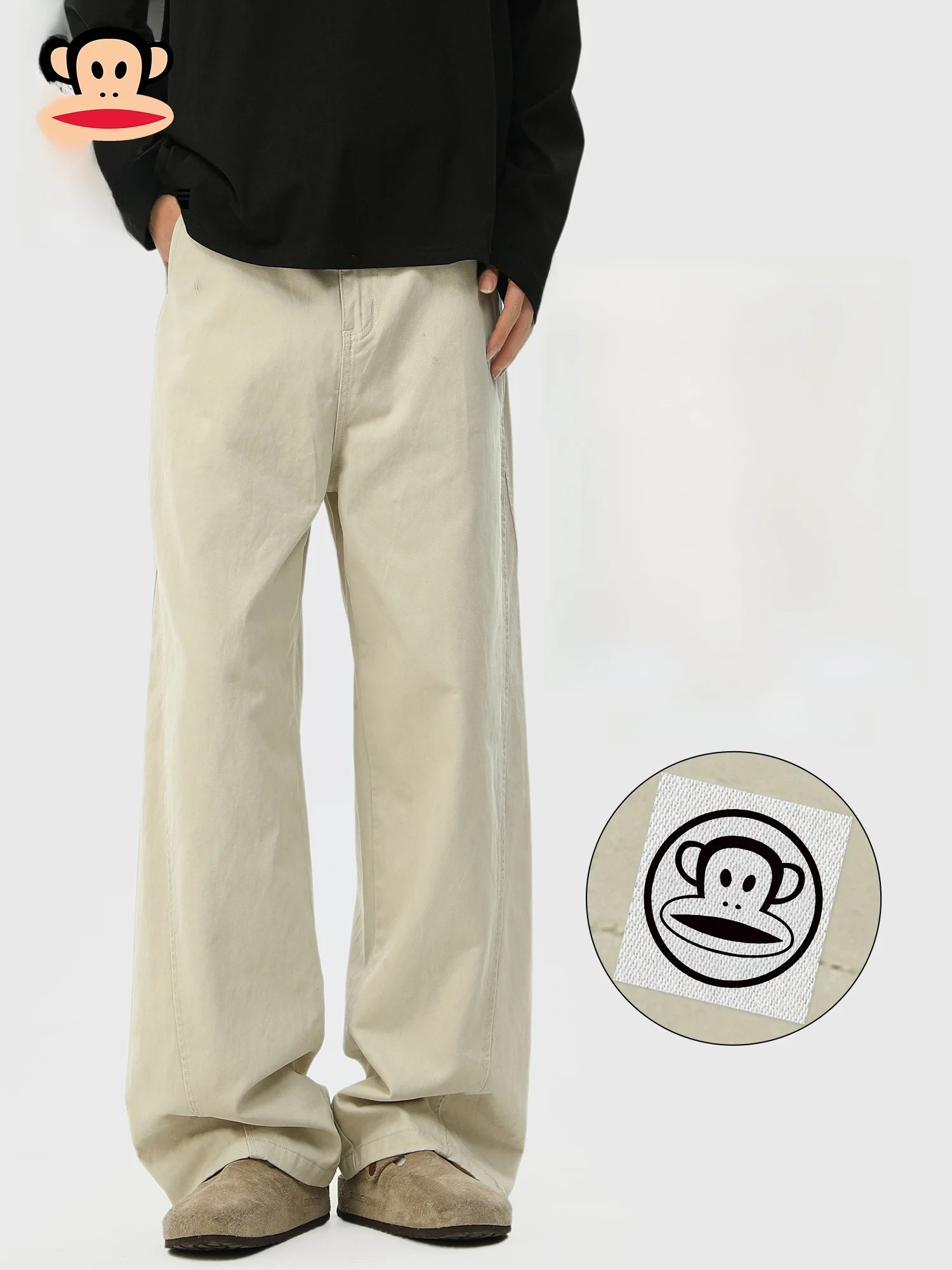 

PaulFrank American High Street Casual Pants Men's Loose Pure Cotton Workwear Wide Leg Pants Spring Season Straight Leg kets