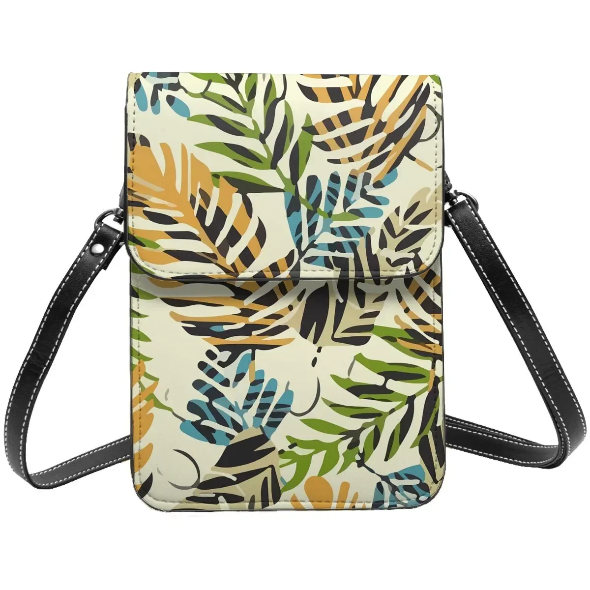 Tropical Plant Shoulder Bag Leaves Print Travel Leather Mobile Phone Bag Woman Bulk Retro Bags