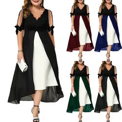 Elegant Maxi Dresses for Women New Casual Fake Two-piece Irregular Dress Vestidos Fashion Streetwear Woman Clothes Femme Robe