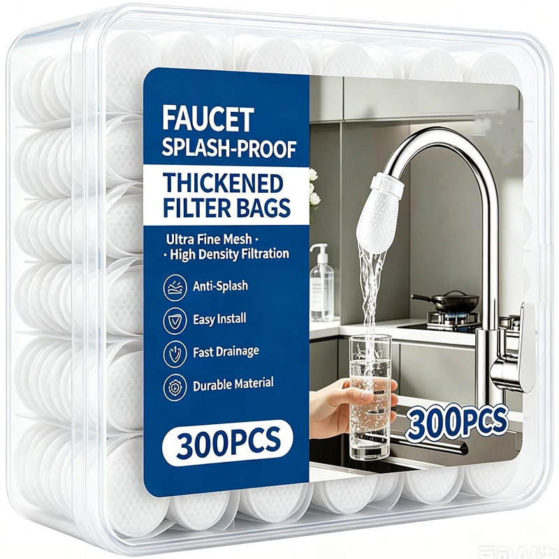 300/30PCS Filtre de Robinet en Coton, Sac Filtrant pour Eau du Robinet, Sac Purificateur Anti-éclaboussures pour Robinet, Sac à Sédiments Épaissi Lavable pour Cuisine