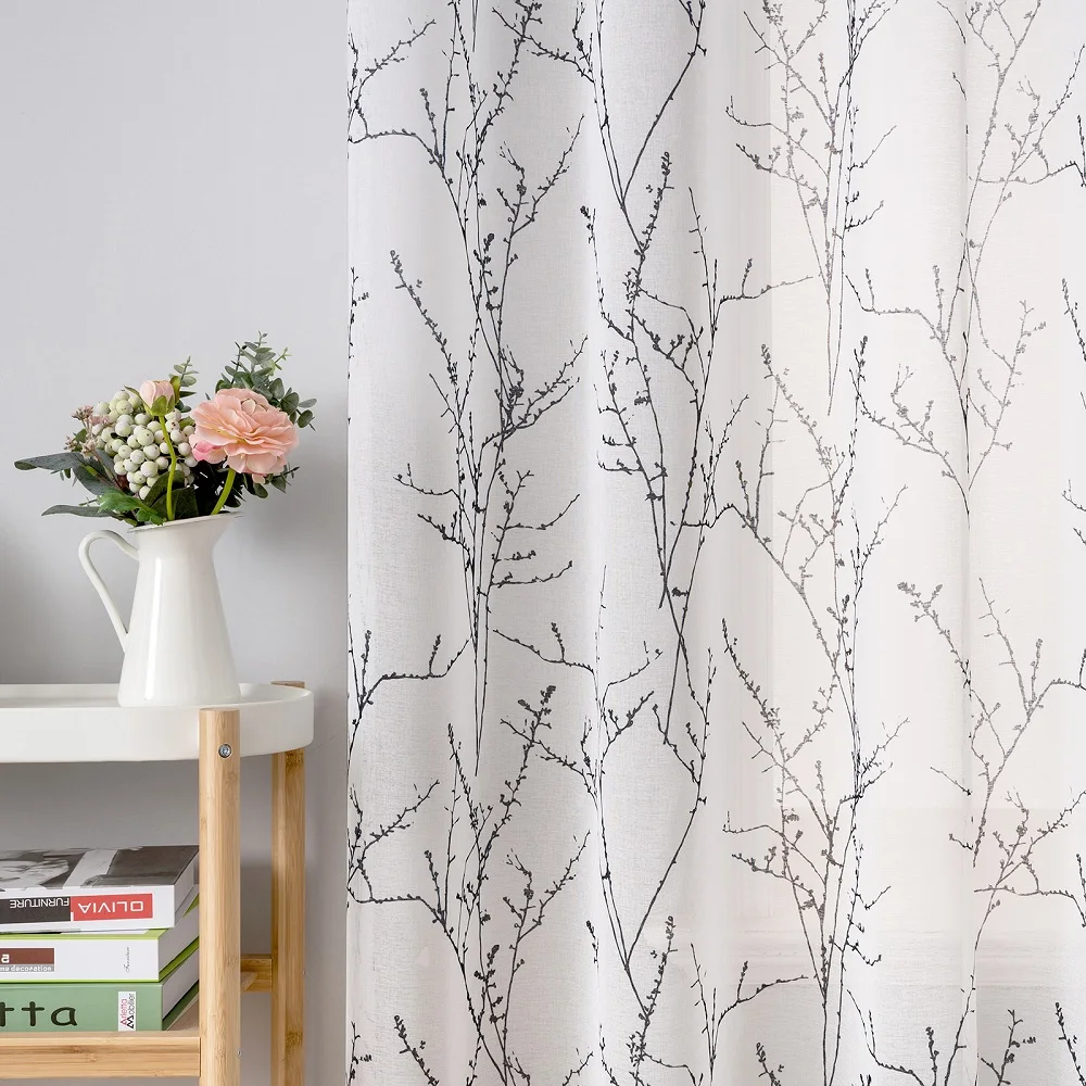 Modern Print Tree Branches Sheer Curtains in the Living Room Bedroom Kids Room Tulle Kitchen Window Treatment Drapes