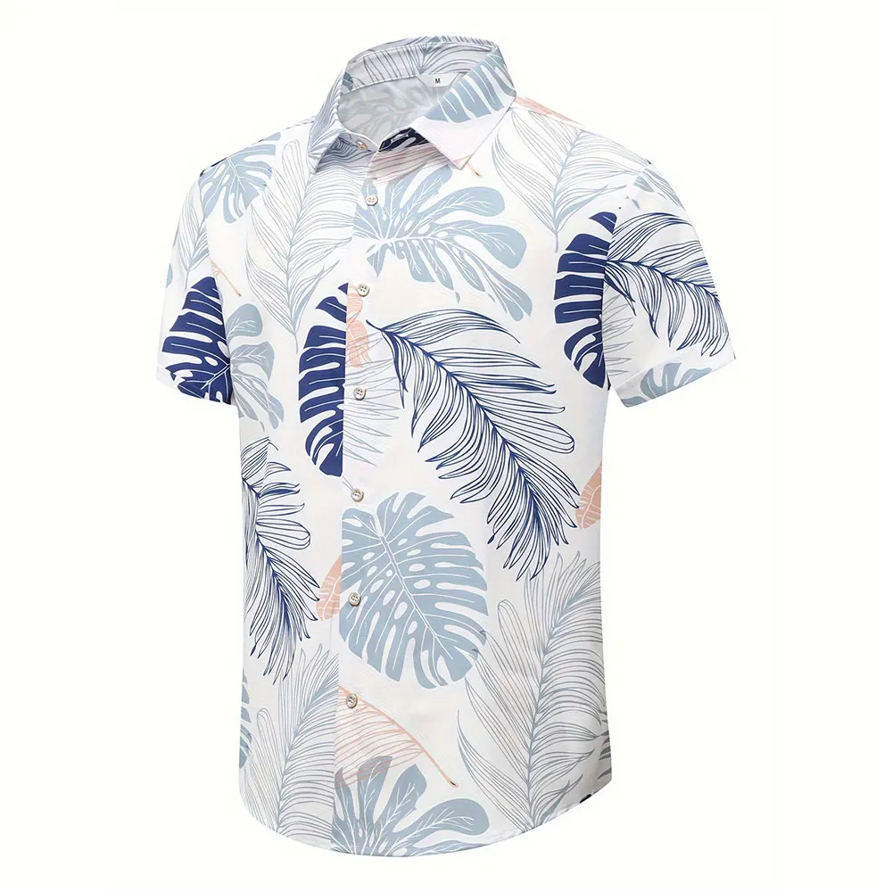 

Men'S Shirt Fashion Tropical Leaf Print Short Sleeve Shirt Hawaii Vacation Casual Shirt Men'S Plus-Size Lapel Button Down Shirt