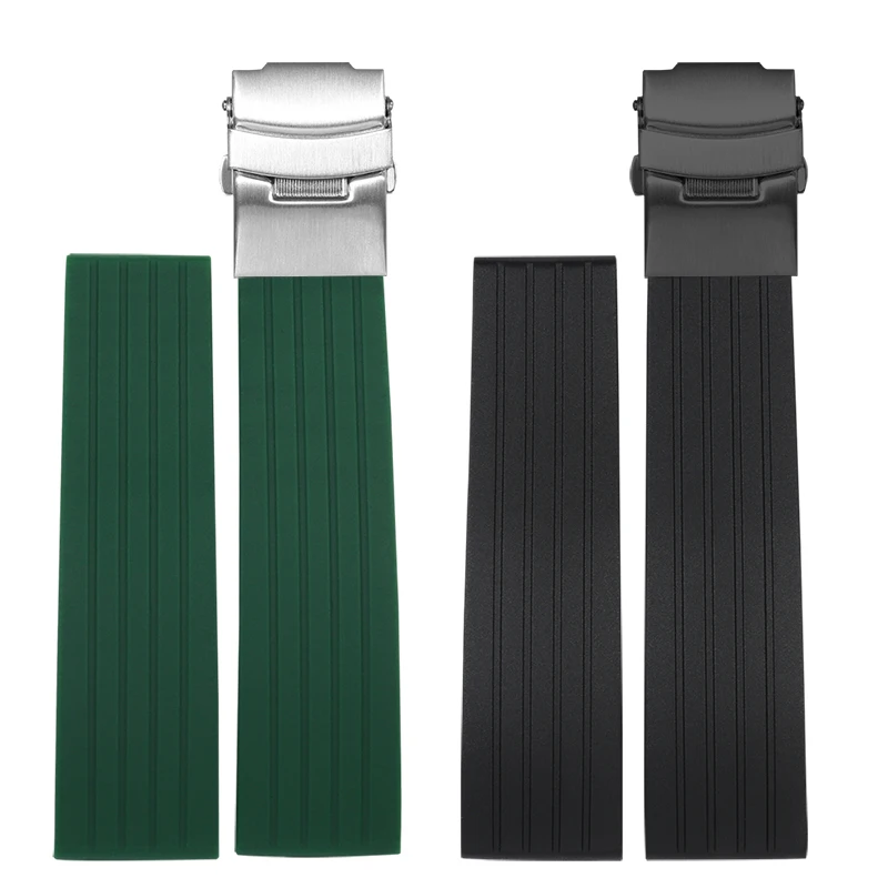 Safety buckle rubber watch strap Men 20 22mm For Seiko PROSPEX SKX007 Water Ghost Abalone Casio MDV-106 Silicone soft Watchband
