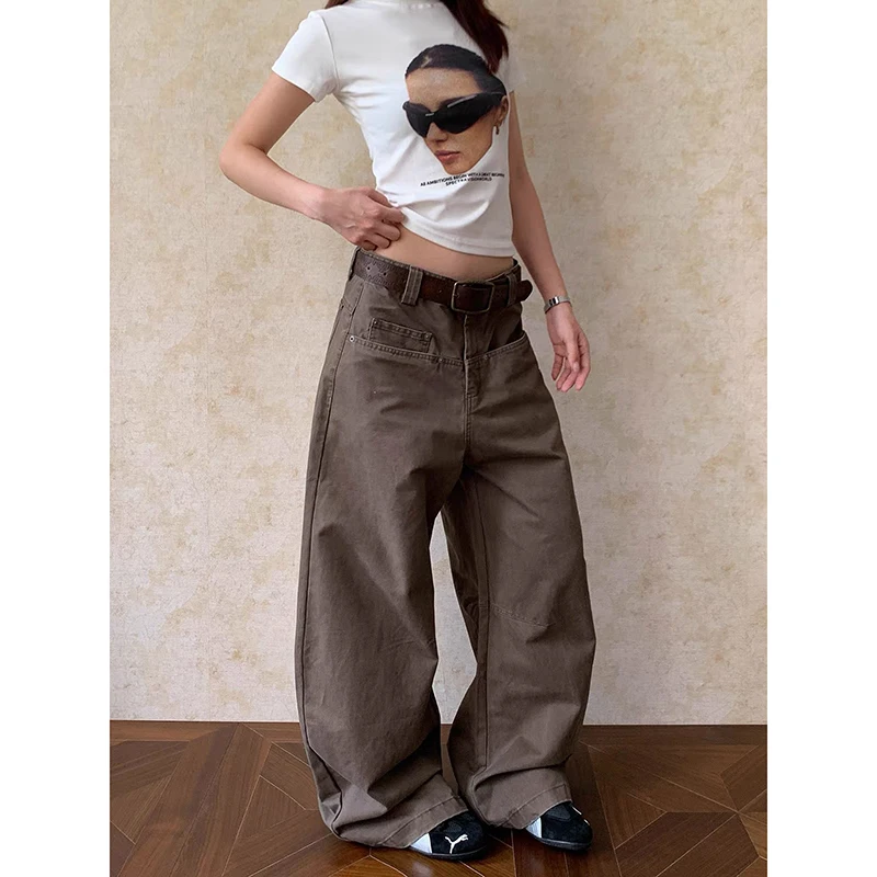 

ZHIZOU Women's Baggy Jean Grunge American Retro High Street Y2k Japanese 2000s Wide Fit Denim Pants Cowboy Long Trousers Tide