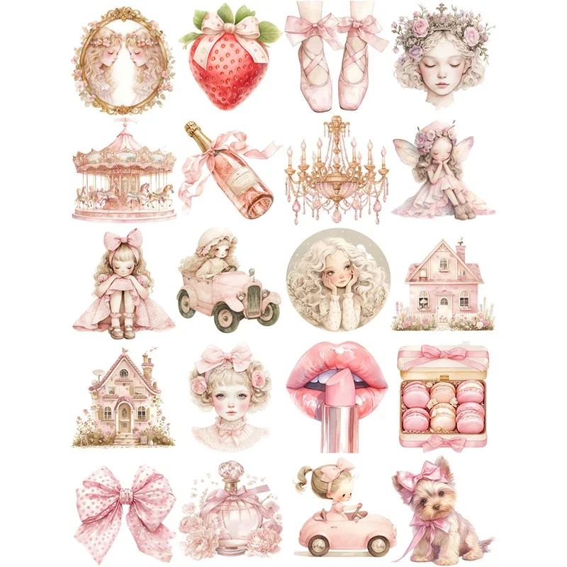 20Pcs/Pack Pink Girl Carousel Sticker DIY Craft Scrapbooking Album Junk Journal Decorative Stickers