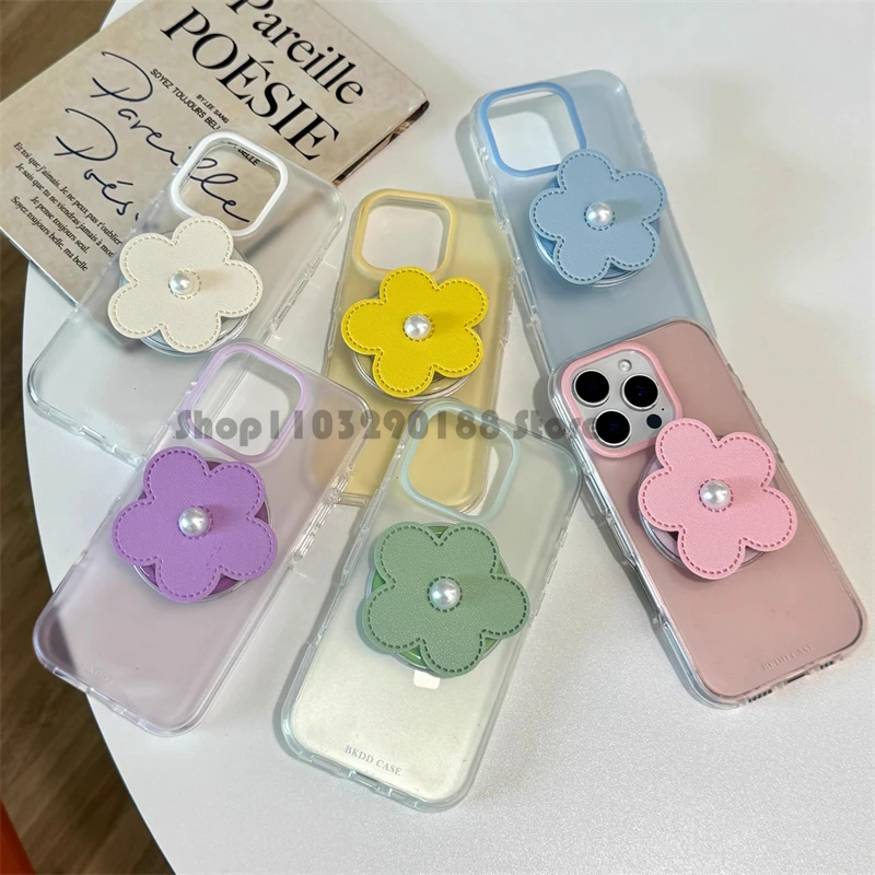 

Korean Cute Pearl Flower Magnetic Holder Phone Grip Tok Griptok Phone Stand Holder Support For iPhone For Pad Magsafe Smart Tok