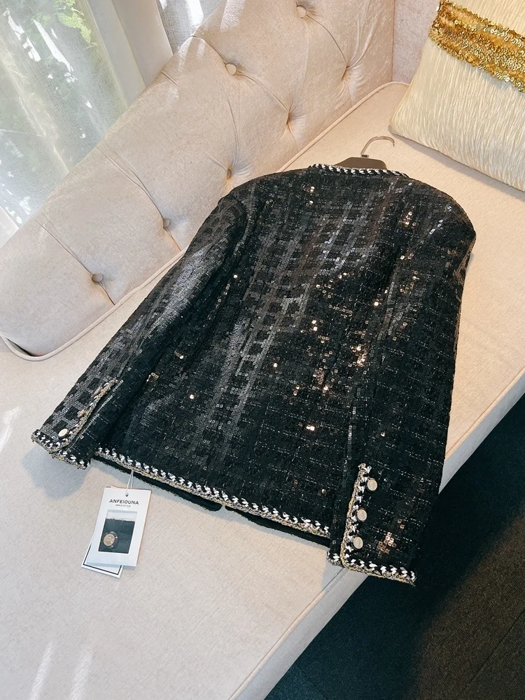 Retro Briti Allentato Casual da donna con paillettes in puro colore cappotto ort poliestere cotone fibra riciclata lunga Sve roun...